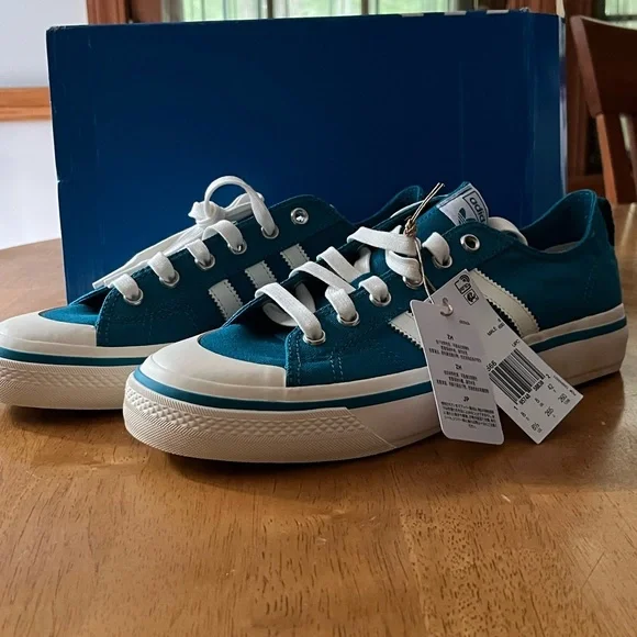 Adidas Nizza Turquoise Canvas Sneakers with White Trim - Picture 2 of 6